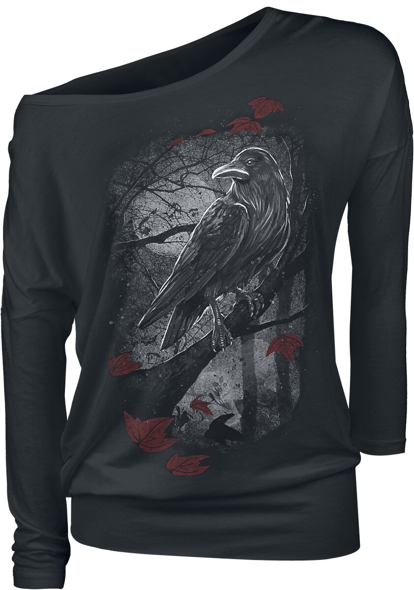 Haut Manches Longues Noir Col Bateau & Imprimé | Black Premium by EMP T-shirt manches longues