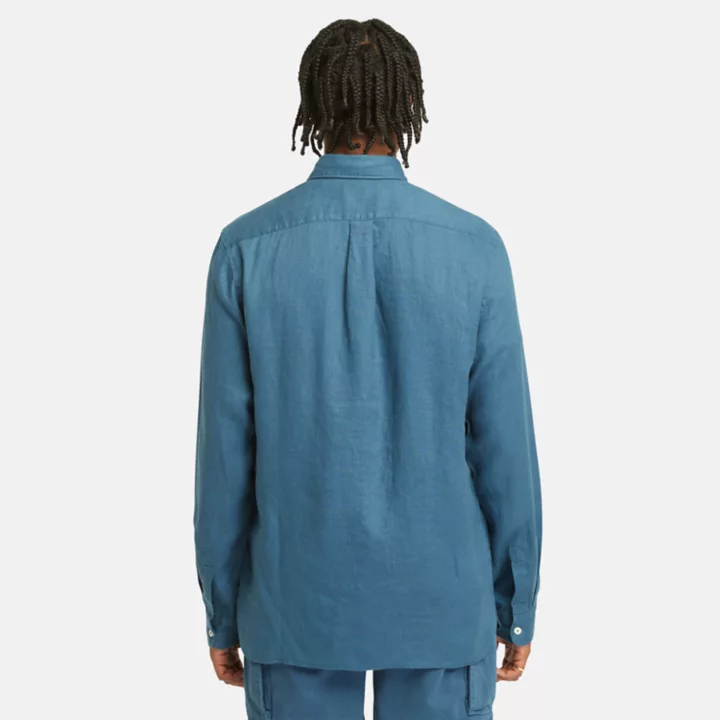 Chemise en lin à poche pour homme en bleu