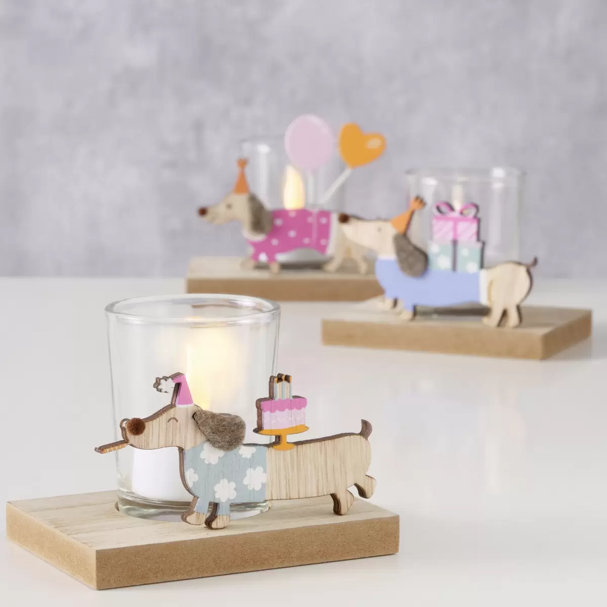 Windlicht Hund Tweety beige,blau,braun,rosa