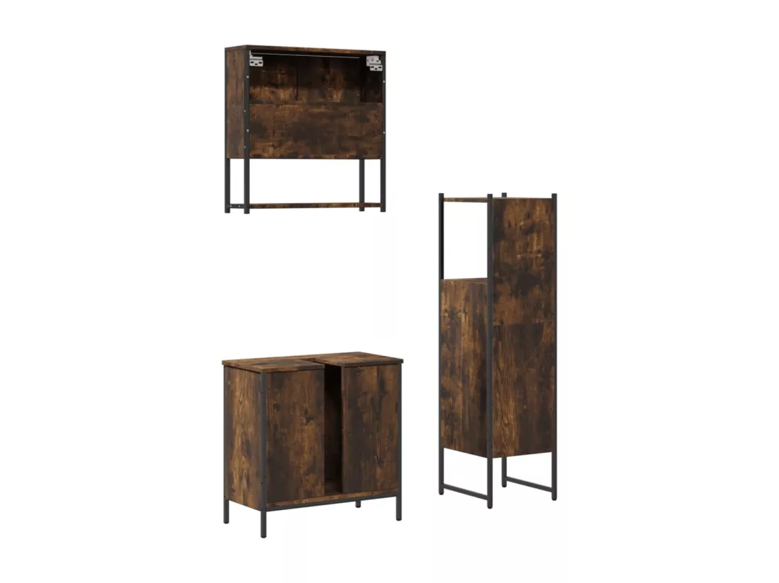 Ensemble de meubles de salle de bain 3 pcs Chêne fumé