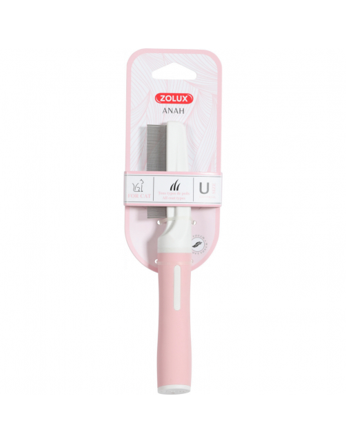 Zolux Anah Cat Vlooienkam - Kattenvachtkam - 2.5x3.2x19.8 cm Pink Wit For Cat. All Coat Types