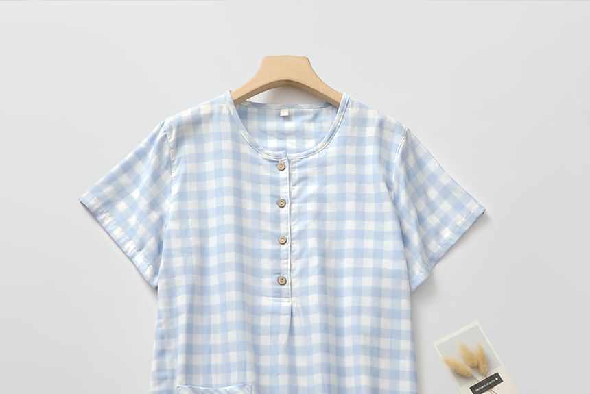 Finlies - Henley Gingham pyjamajurk met korte mouwen