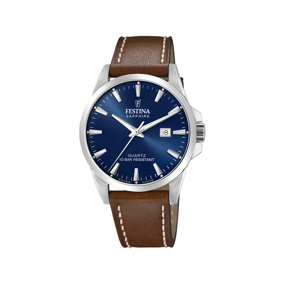 Montre Festina homme acier bracelet cuir marron
