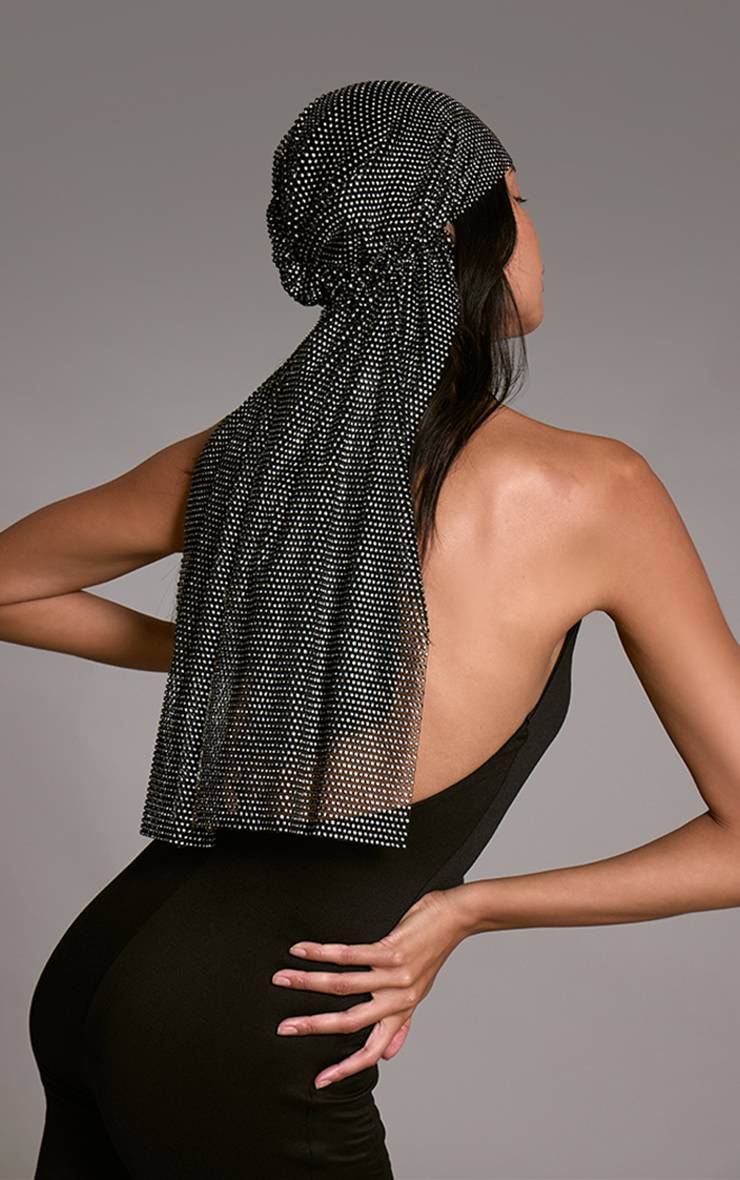 Noir Coiffe Résille Ornée De Strass