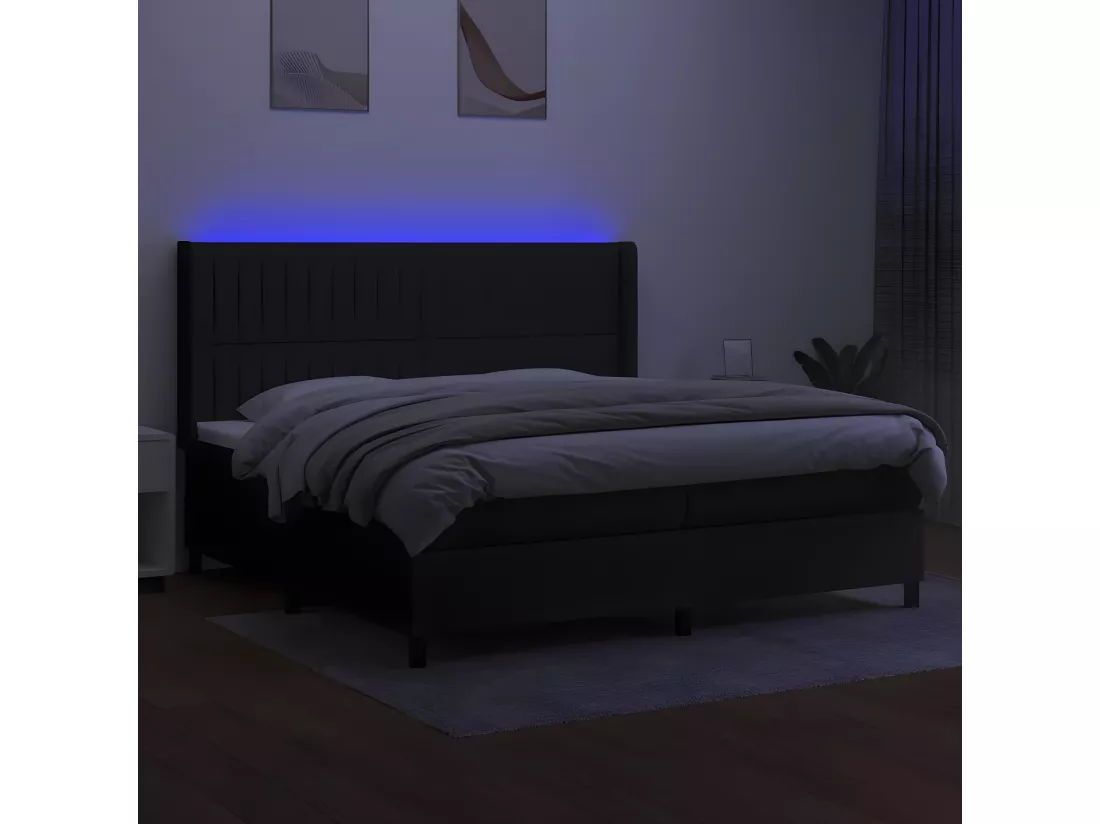 Sommier tapissier et matelas et LED Noir 200x200 cm Tissu