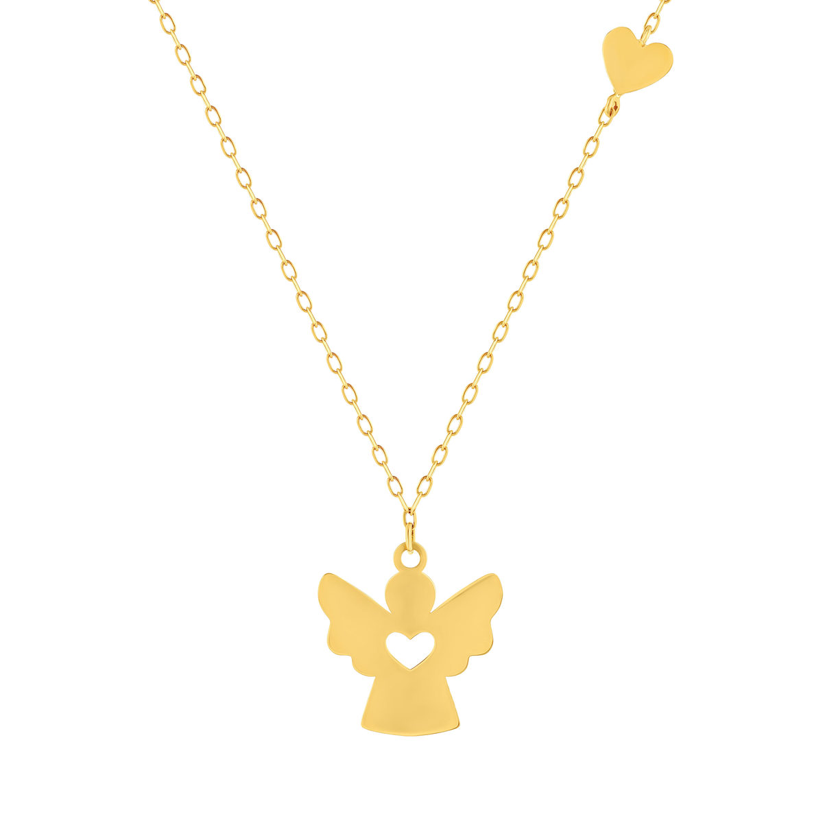 Collier or 375 jaune coeur et pampille ange 43 cm