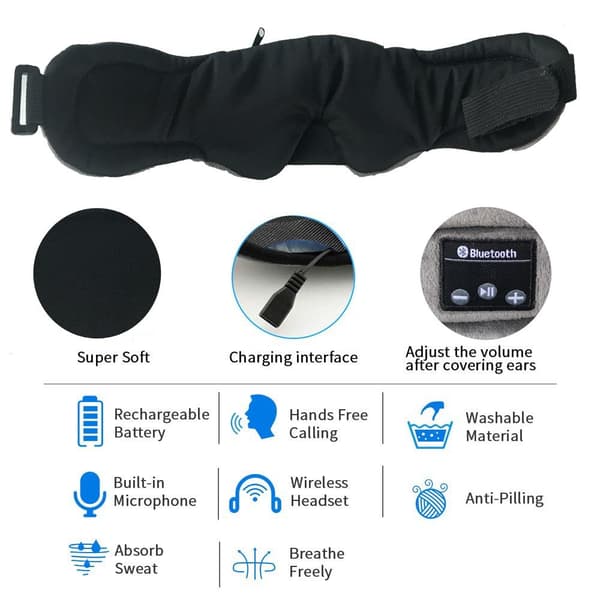 INF Sovemaske med hodetelefoner Bluetooth 5.0 Sort