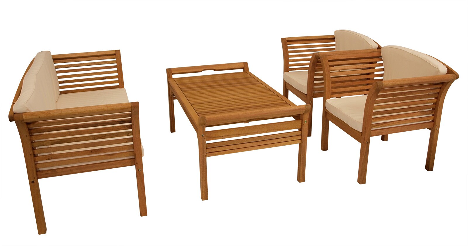 DEGAMO Loungeset MALAGA 4-teilig, Eukalyptus geölt, mit Polstern,