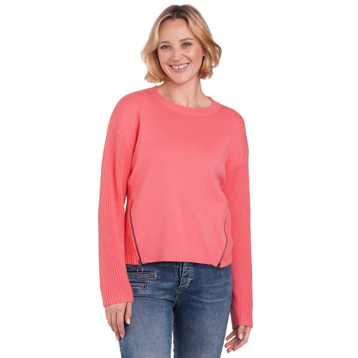 Gina Benotti Damen Strickpullover mit Reißverschlüssen hellrot