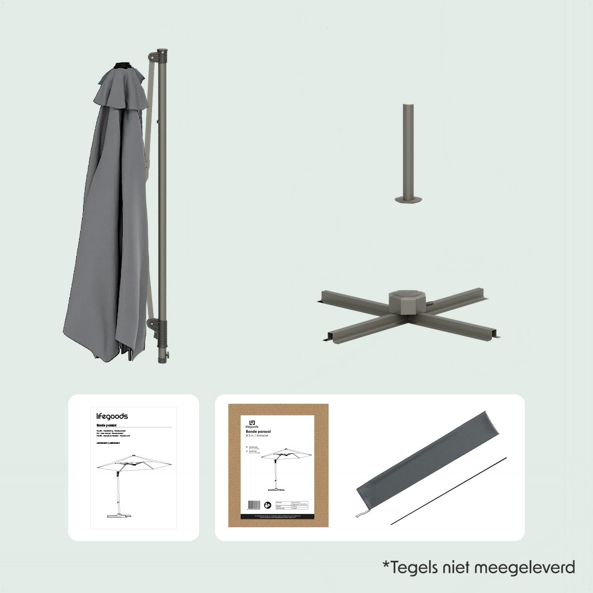 LifeGoods One-Push ronde parasol - Taupe