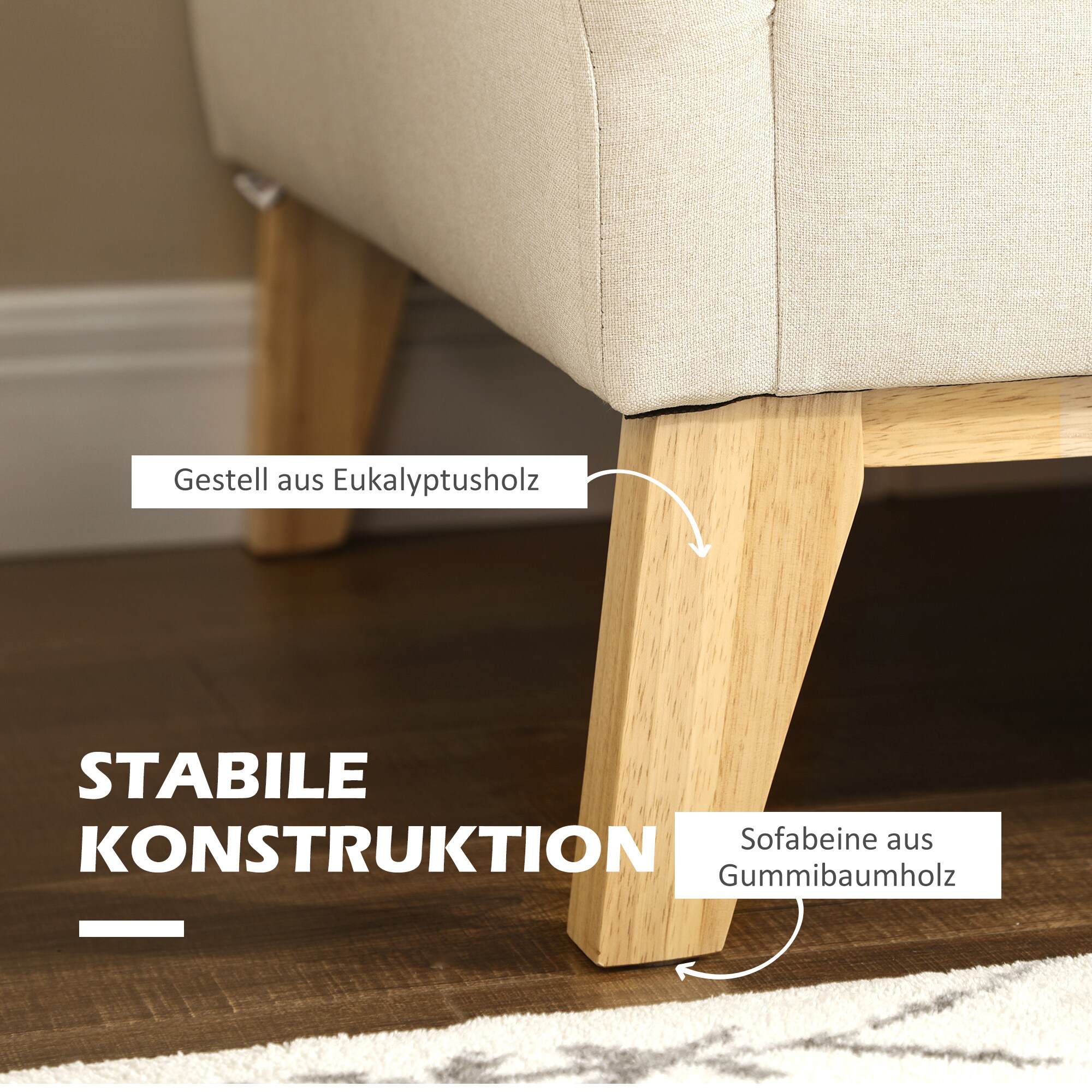 HOMCOM 2-Sitzer-Sofa mit Kissen beige 137L x 78B x 78H cm