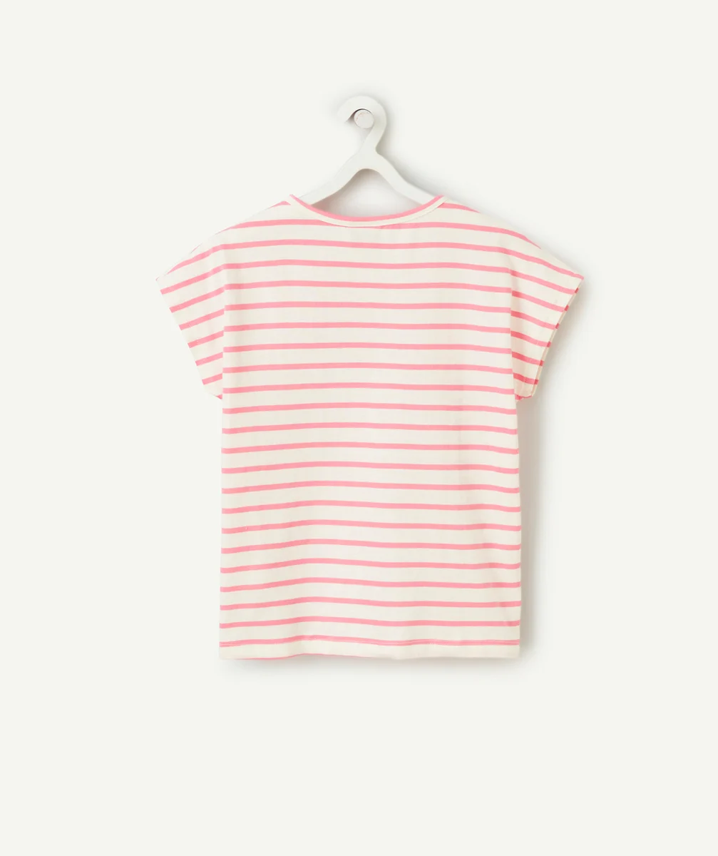 t-shirt manches courtes fille en coton bio à rayures roses