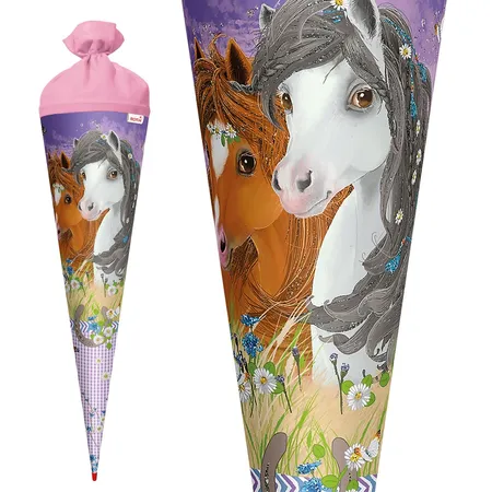 Roth Schultüte Blumenpferde mit Glitter, 70 cm, rund
