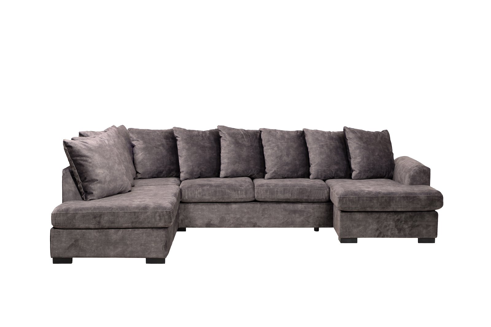 Boston U-sofa Åpen ende venstre med 2-seter og sjeselong høyre i tekstil Fuji 03 Dark Grey med sorte ben