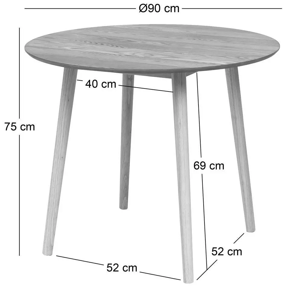 Eettafel voor 4 personen van massief grenen D90