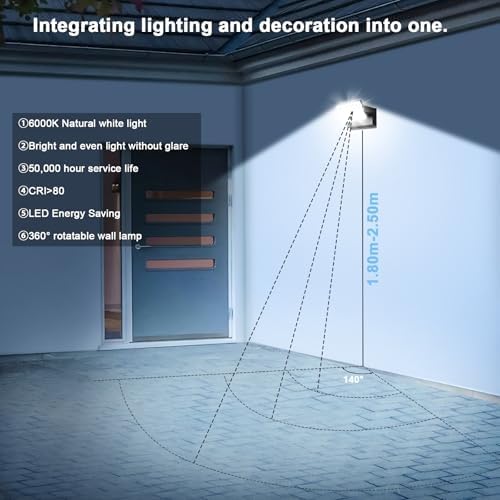Kingwen 4 Stücke 40W LED Wandleuchte Innen/Aussen Wandlampe Schwarz 6000K LED Aussenleuchte mit 360°Schwenkbar Modern Wandlampe Panel Außenlampe Wandbeleuchtung innen IP65