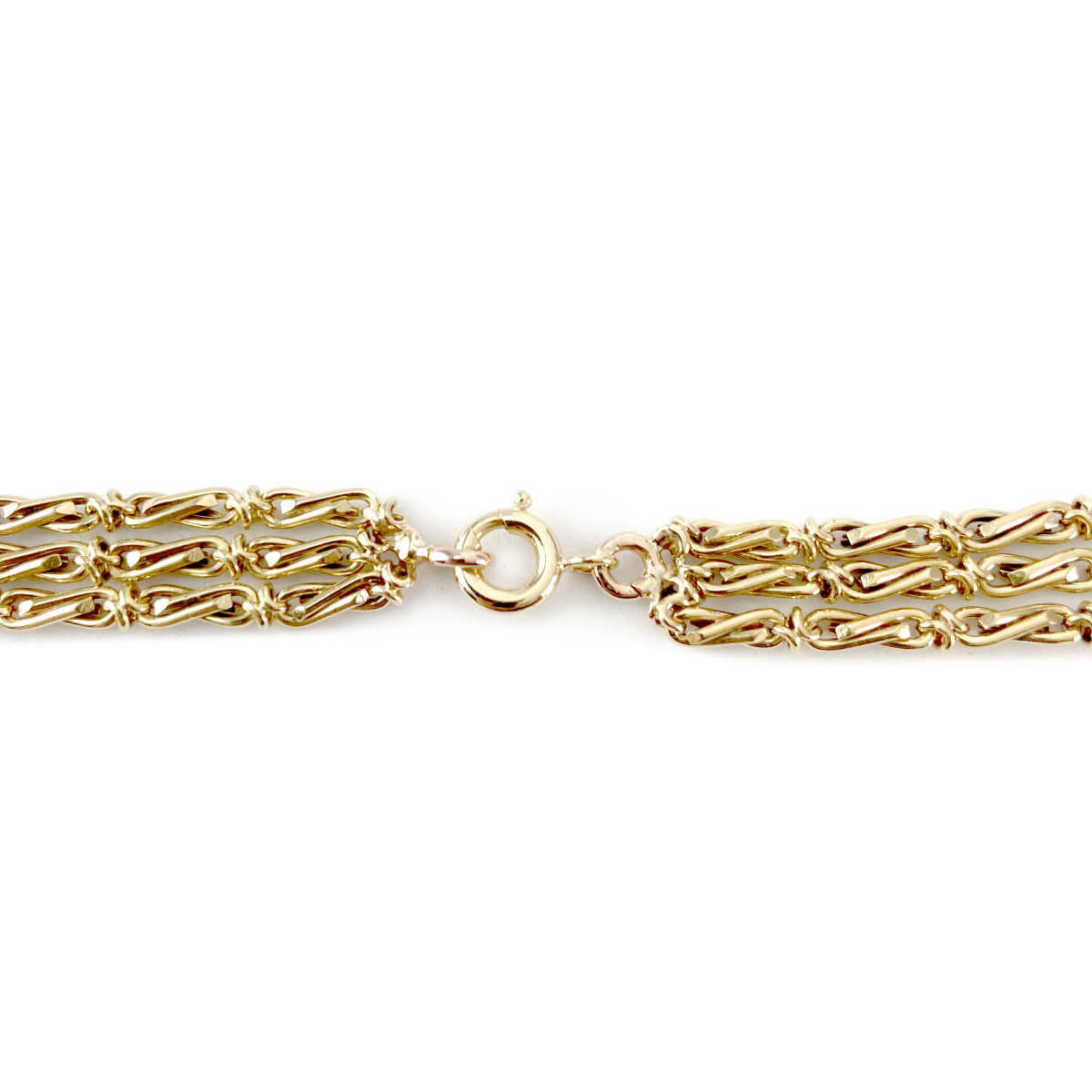 Collier triple rang d'occasion or 750 jaune perles de culture de Chine 45 à 50 cm