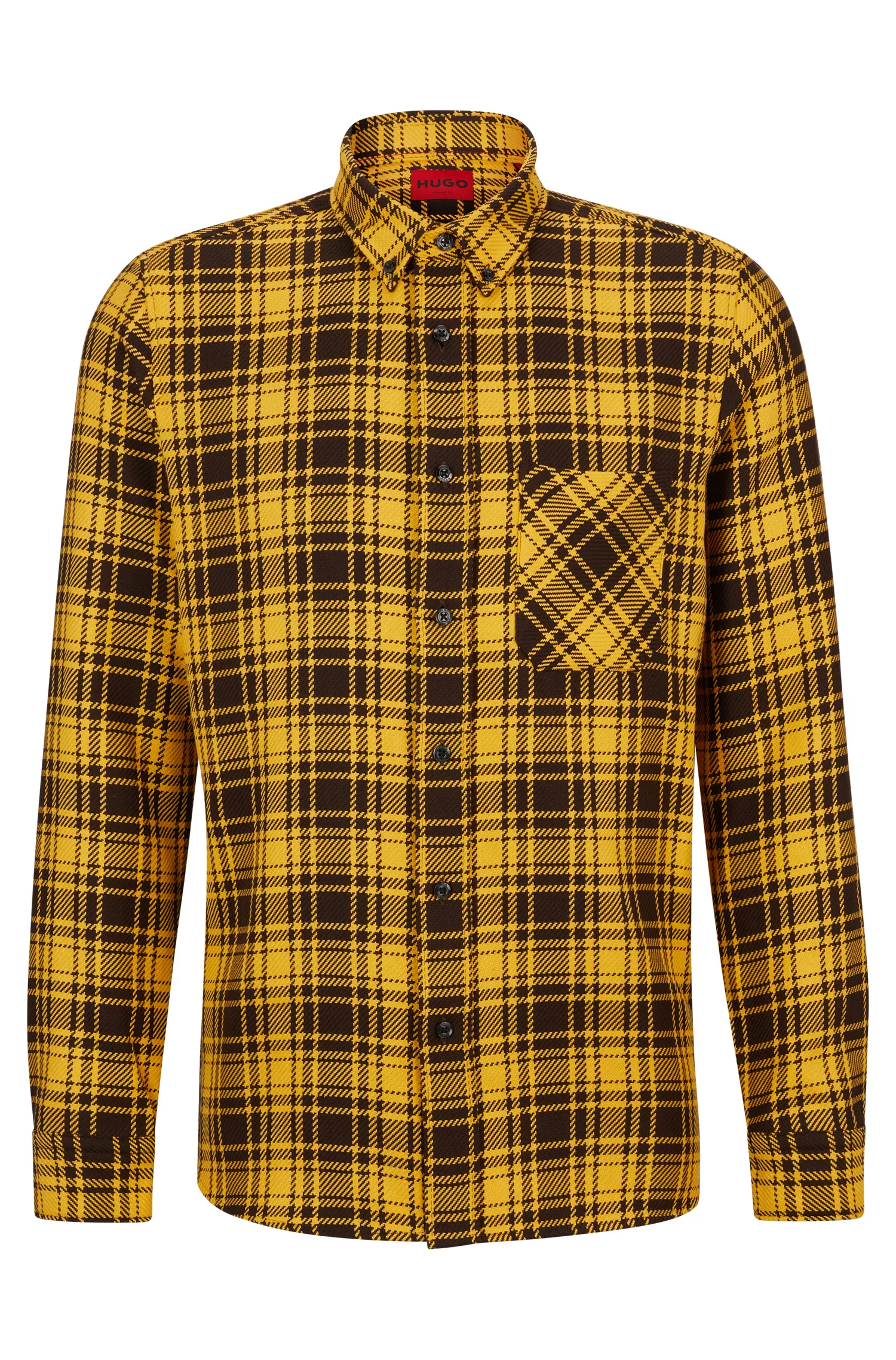 Camisa HUGO vermelha de modelagem relaxada em flanela xadrez de algodão orgânico.