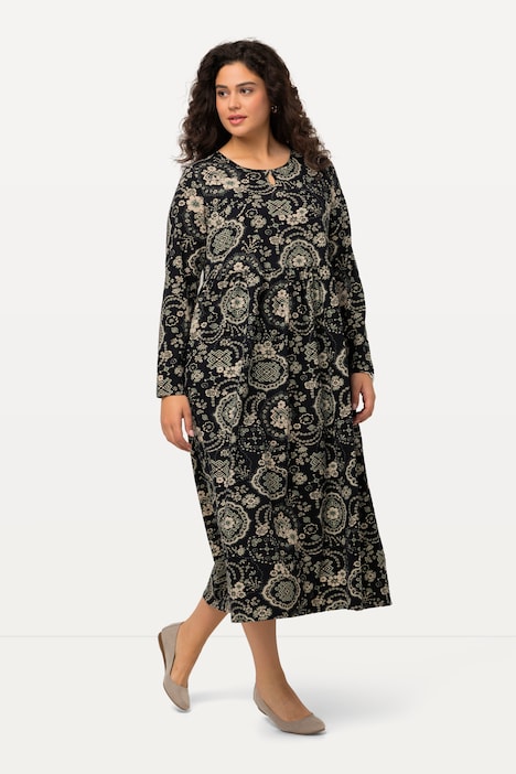 Jerseykleid, A-Linie, Rundhals, Keyhole, Langarm