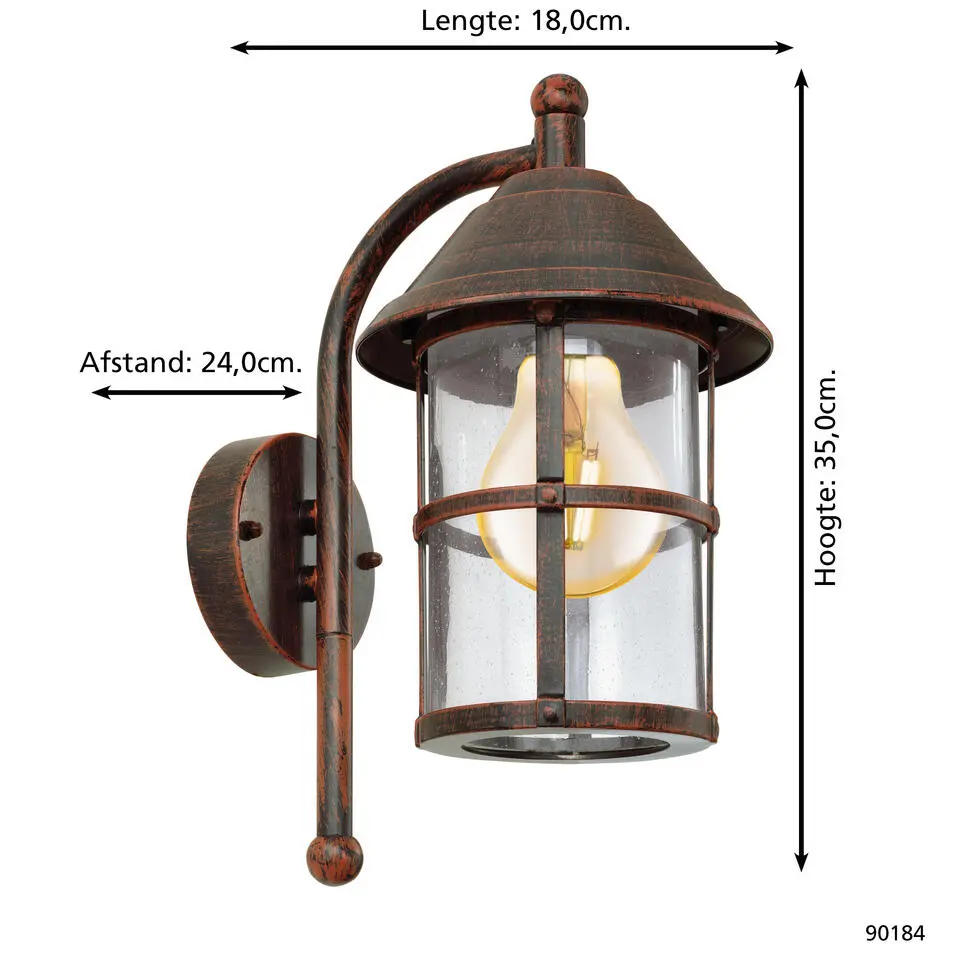 EGLOSanTelmo-Buitenverlichting-Wandlamp-Antiek-Bruin-Helder
