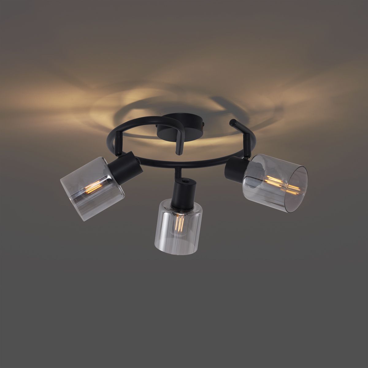 Moderne plafondlamp zwart met smoke glas wokkel 3-lichts - Cilin