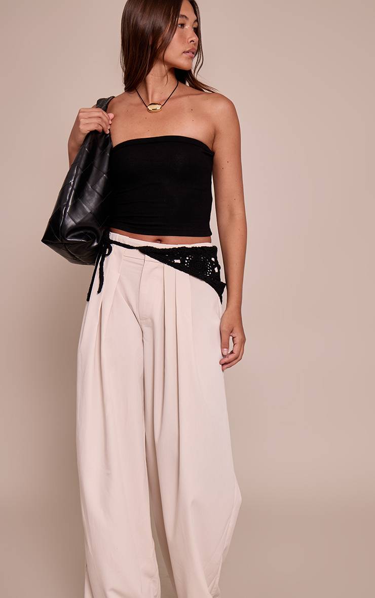 Crème Pantalon Large Plissé En Tissu Tissé