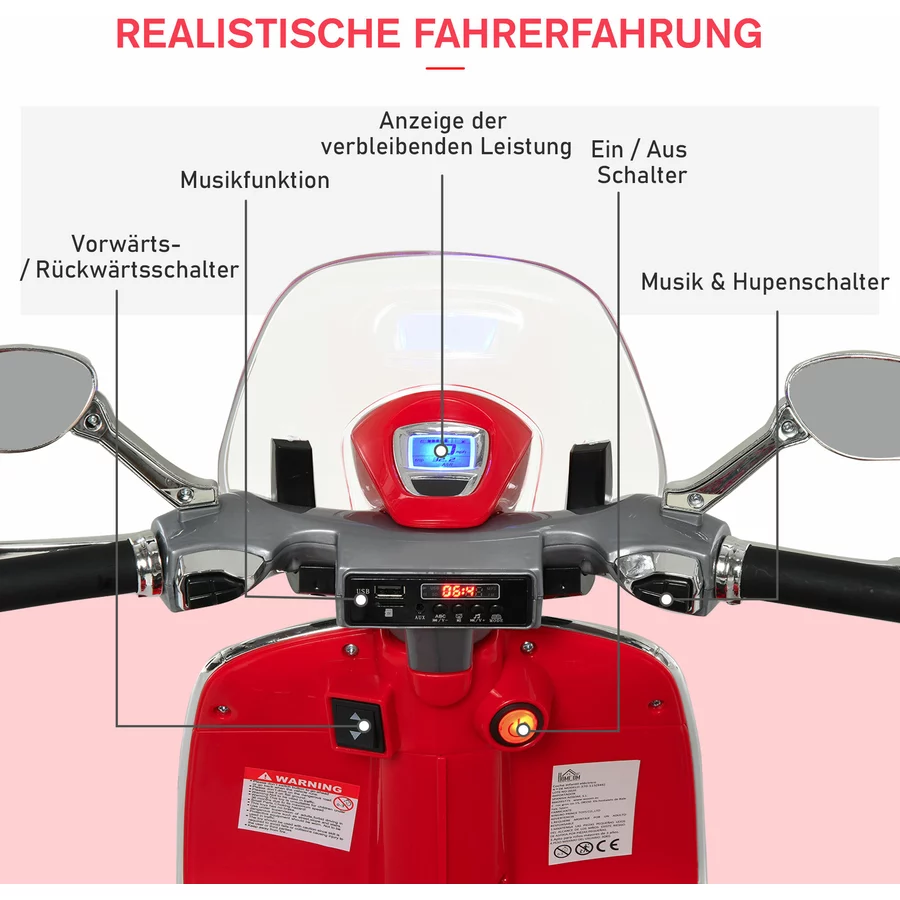 HOMCOM Elektrisches Kindermotorrad als Vespa rot