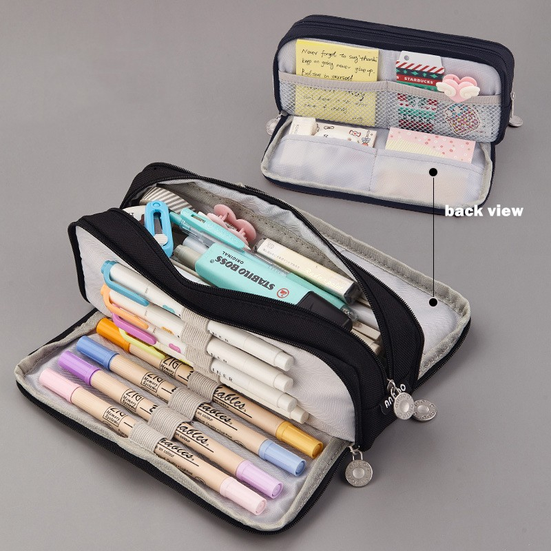 Schreibgeräte Organizer Schlamperbox Stift Etui mit Netztaschen - Schwarz