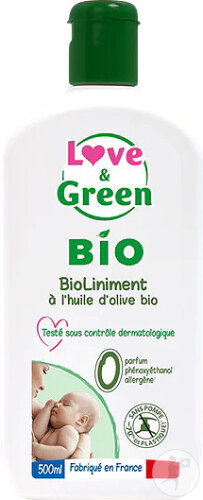 Love&Green BioLiniment À L'Huile D'Olive Bio Peaux Sensibles À Réactives Flacon 500ml