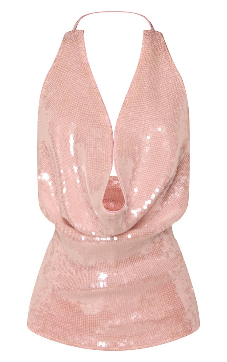 Rose Haut Dos-nu Col Bénitier Plongeant À Paillettes