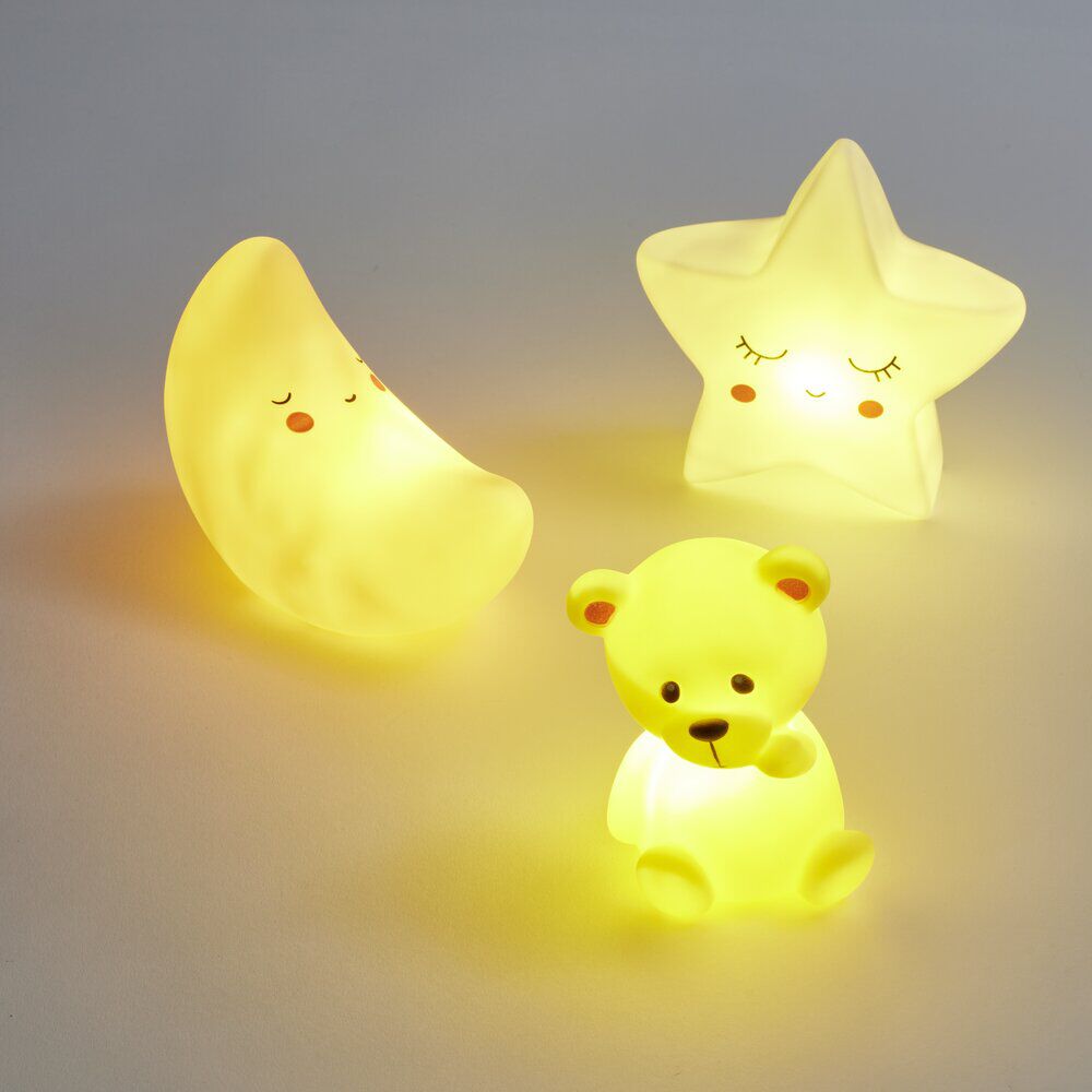 Veilleuse à LED ourson/lune/étoile H12,5cm-3 modèles