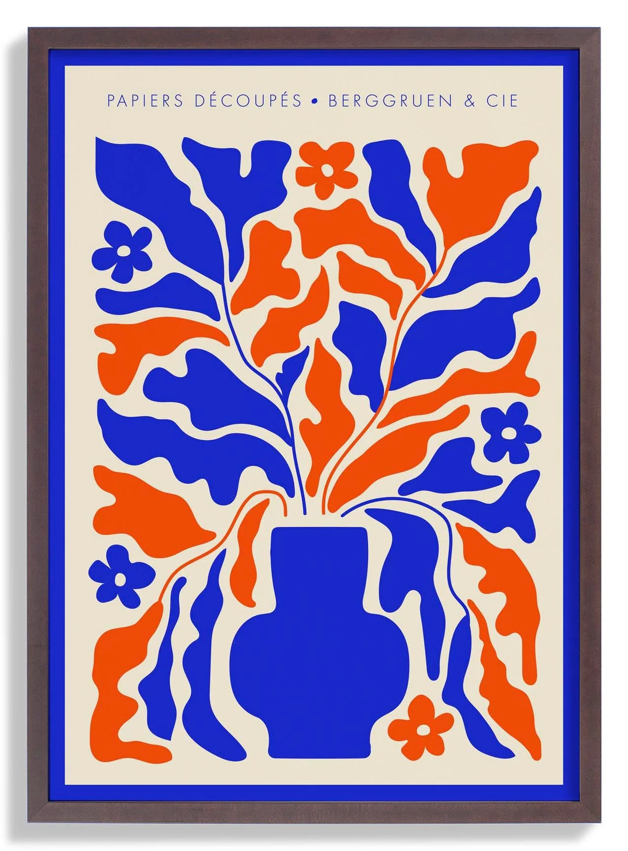 Retro Florals Blau und Orange Papiers Découpés Kunstausstellung