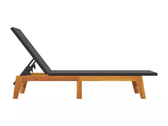 Chaises longues lot de 2 noir/marron résine tressée/bois acacia
