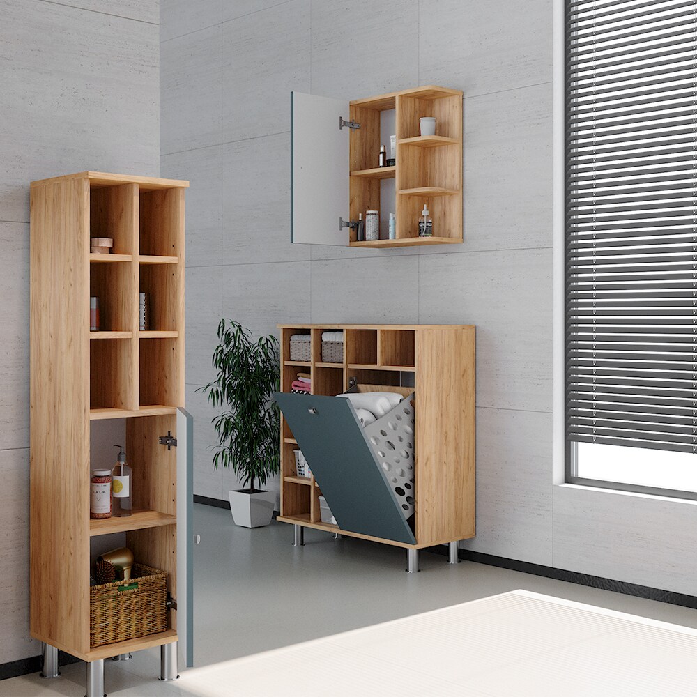 Vicco Hängeschrank Badschrank Badezimmerschrank Fynn Eiche Grün Ablagen Regal