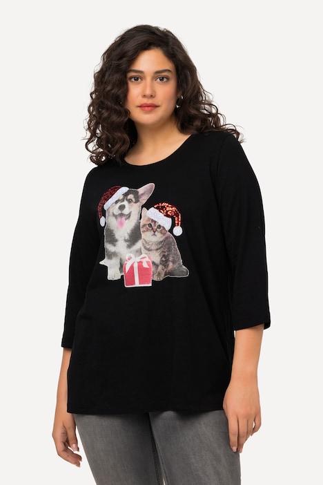 Weihnachts-Shirt, A-Linie, Pailletten, Rundhals, 3/4-Arm