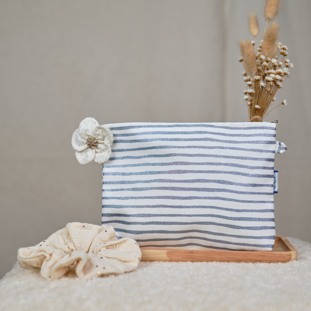 Pochette Tissu Rayé Bleu Blanc