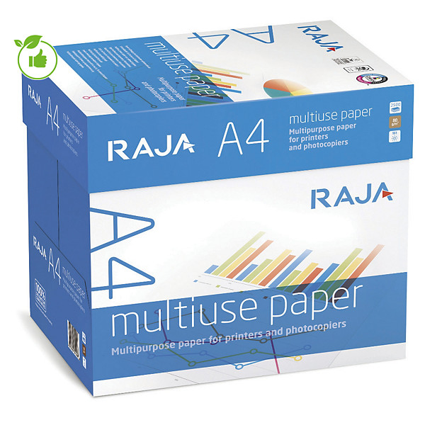 Papier blanc Raja multiuse A4 80g, boîte 2500 feuilles