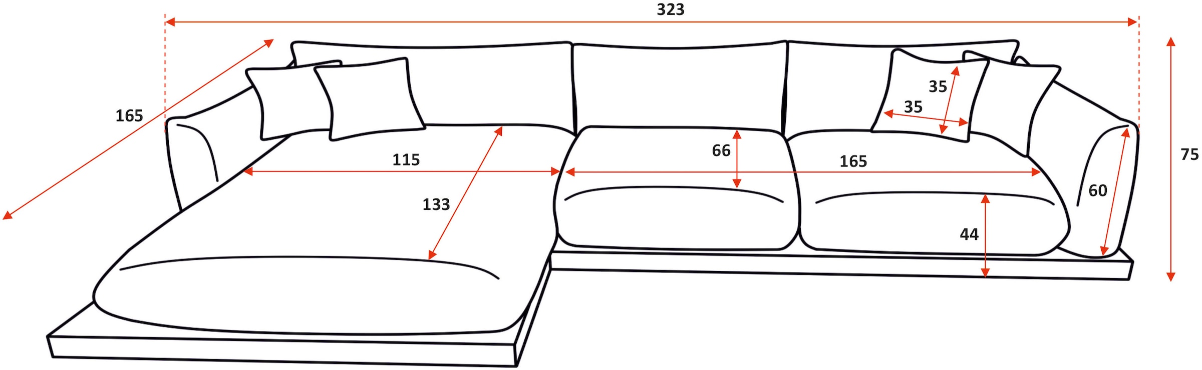 GOODproduct Ecksofa »Kalix, Polsterecke mit kräftigem Holz-Plateau, moderne Couch in L-Form« wahlweise Recamiere links o. rechts, Strukturstoff, hoher Sitzkomfort