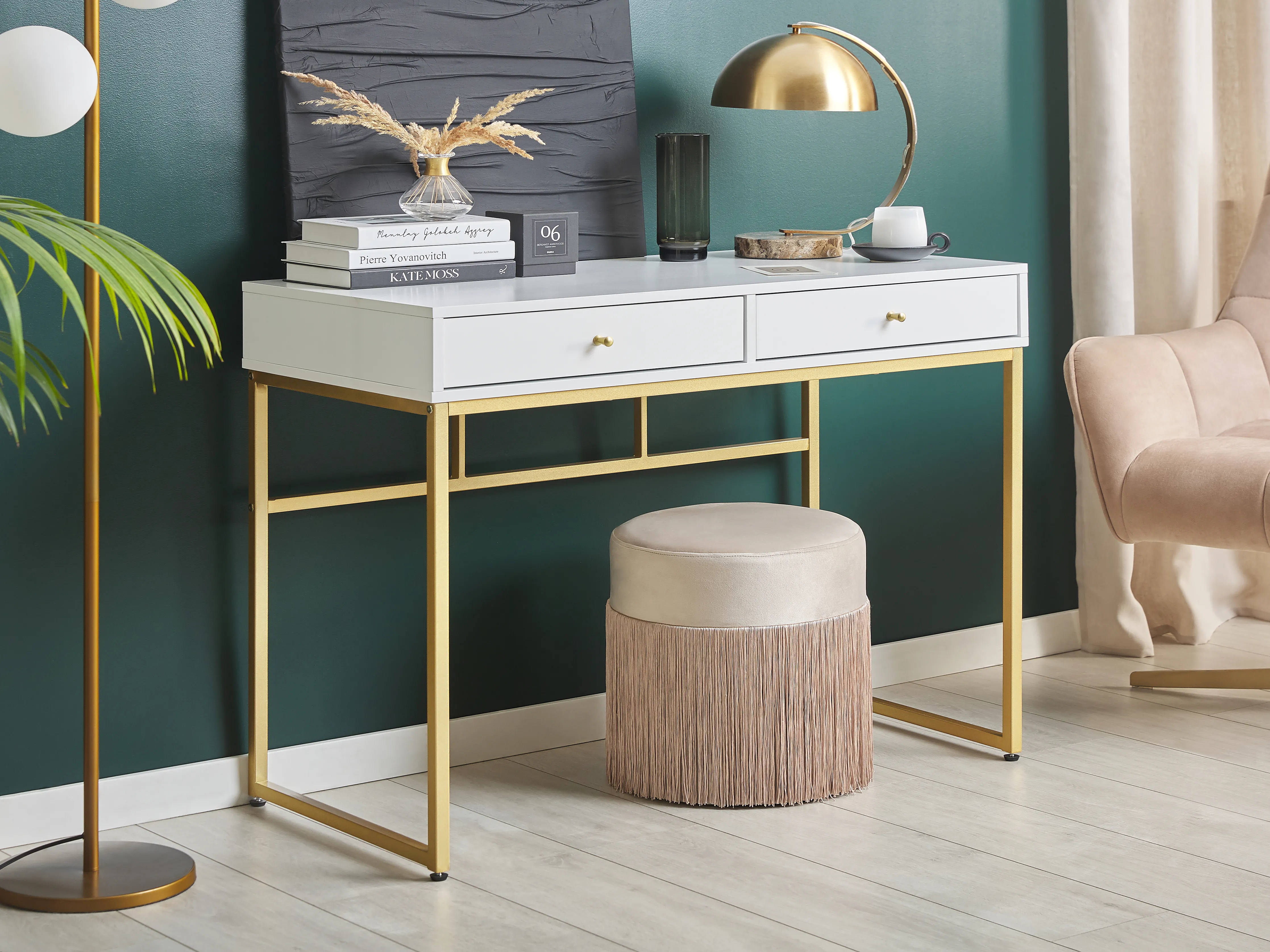 Sidetable DAPHNE Wit/goud 100 cm 48 cm met lades