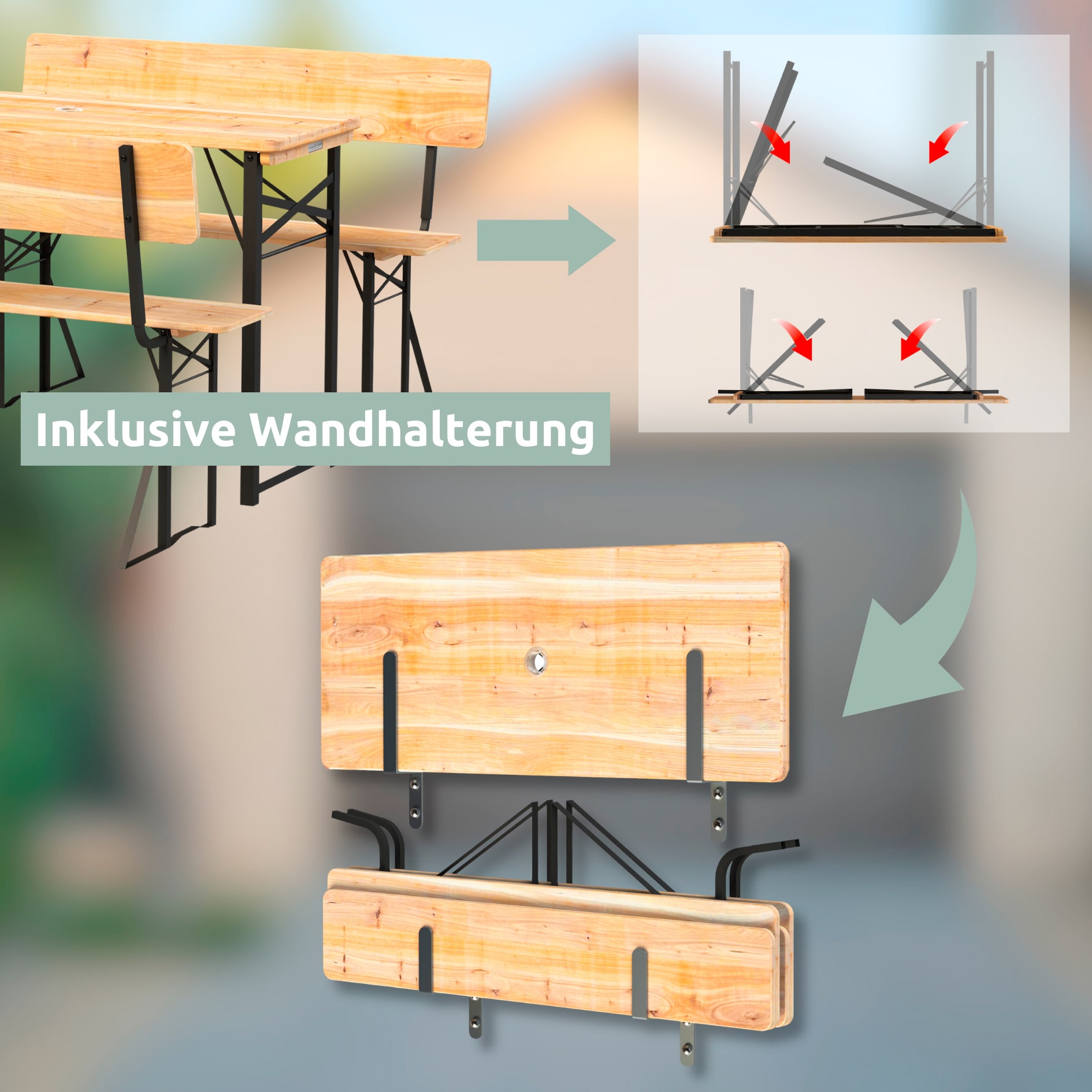 holz4home Bierzeltgarnitur BIERBANK 3-teilig 117 x 45,5 cm schwarz /naturfarbig
