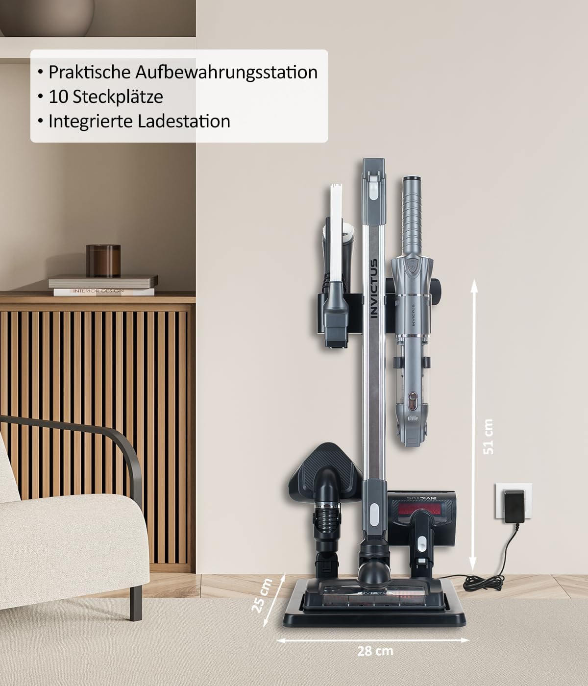 Genius Invictus ONE 3.0e Handstaubsauger 19 TLG. kabellos, beutellos, Akkustaubsauger. Ultra leicht, für Haus und Auto, leise, aufladbar, Bodenstaubsauger