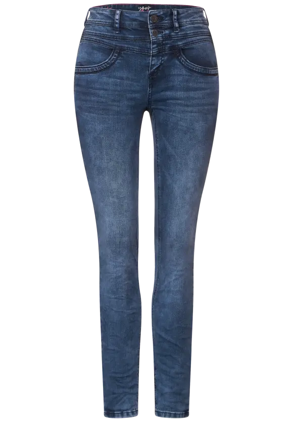 Slim Fit Jeans in High Waist - dark indigo random wash