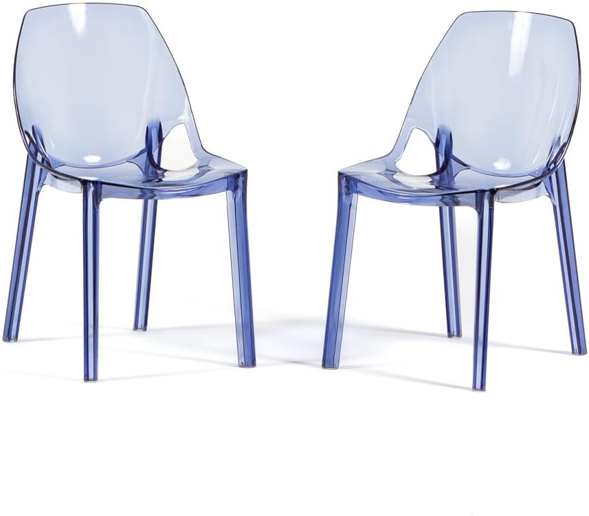 Moderne Esszimmerstühle aus transparentem Polycarbonat, stapelbare durchsichtige Design Stühle für Küche und Esszimmer - Luce (2 Stühle, Blau)