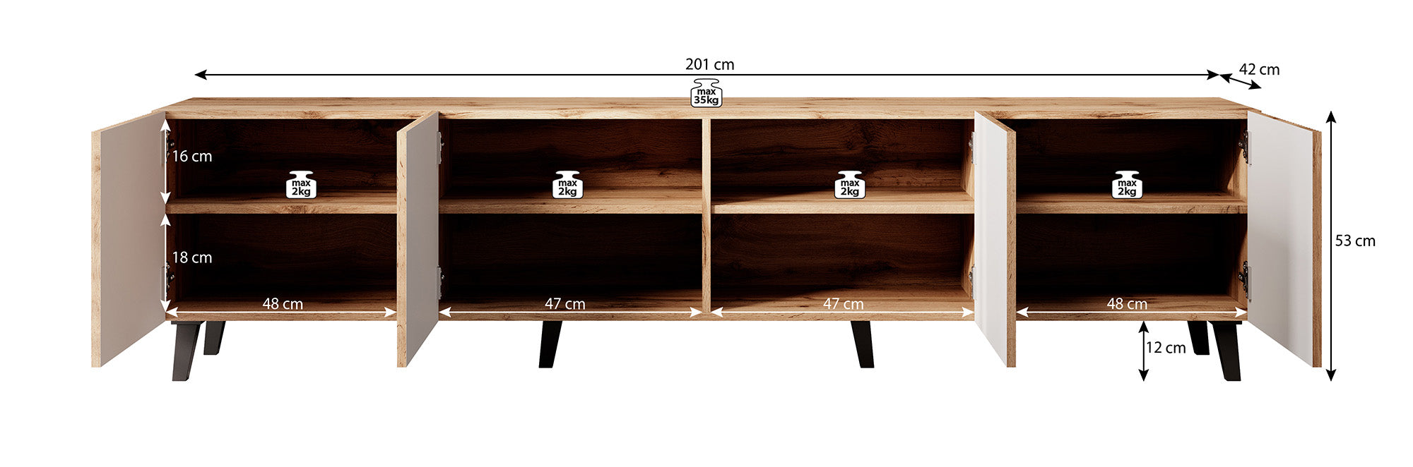 Vintar - TV-Meubel - Eiken - 201 cm