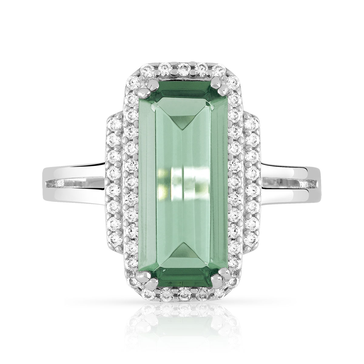 Bague argent 925 rectangulaire quartz imitation et zirconias
