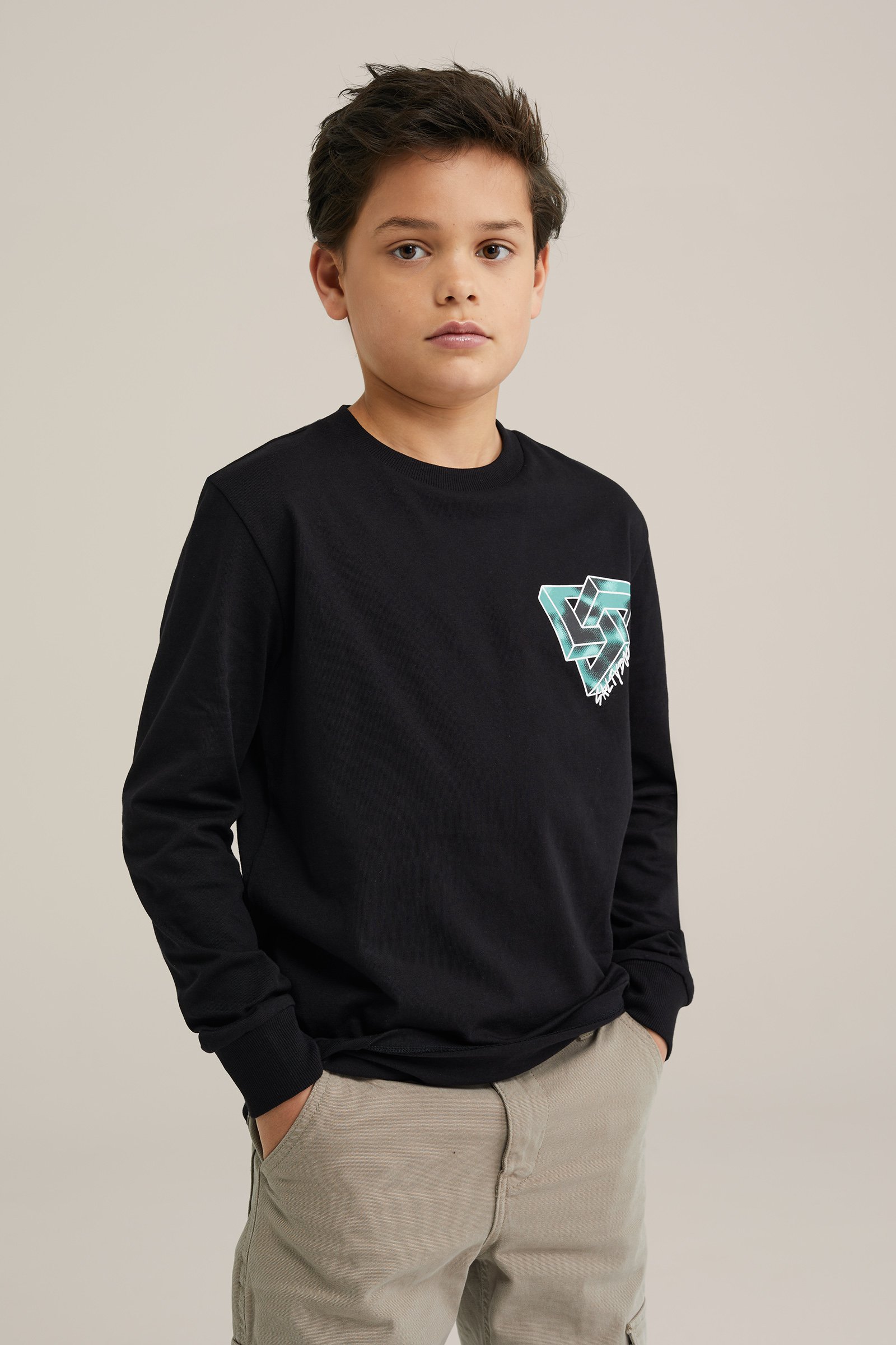 Jongens T-shirt met opdruk WE Fashion Zwart