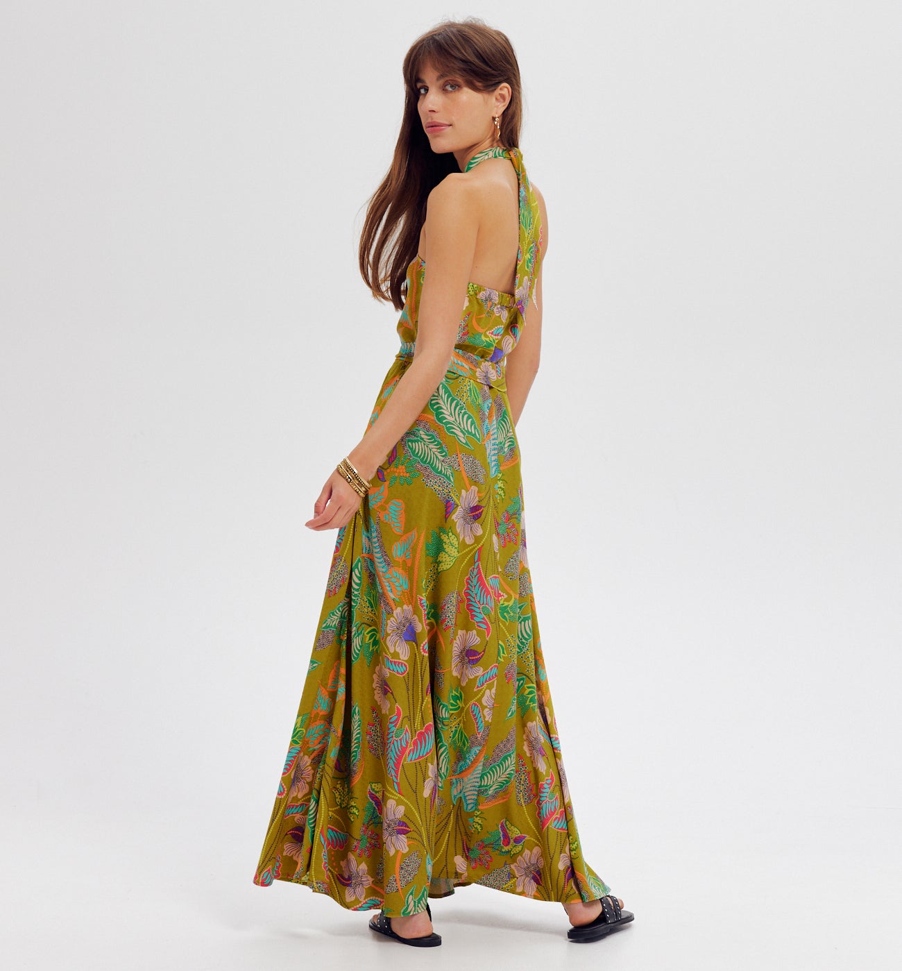 Robe dos nu imprimée - Imprimé vert anis