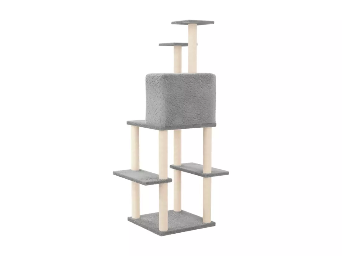 Arbre à chat avec griffoirs en sisal Gris clair 144,5 cm