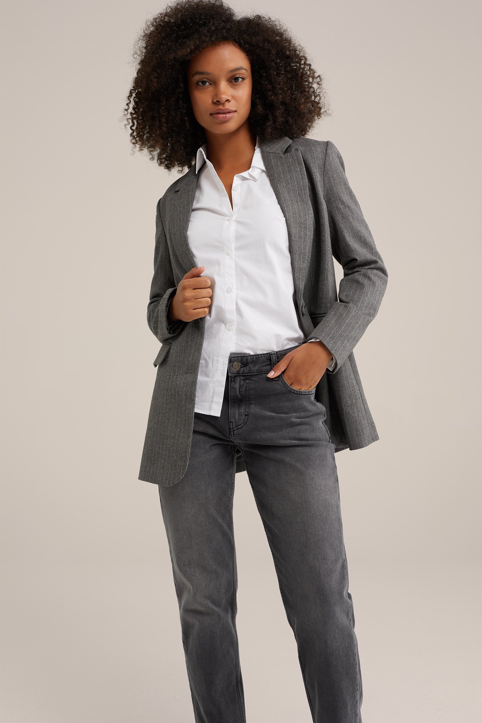 mid rise straight fit jeans met stretch Blue Ridge Donkergrijs