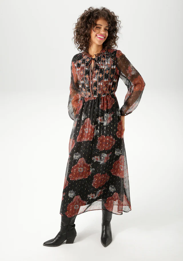 Aniston CASUAL Maxikleid aufwändig bestickt und mit Glitzerfäden verziert - NEUE KOLLEKTION